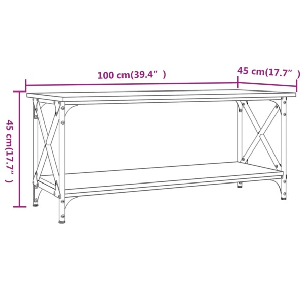 Mesa de centro madera y hierro roble ahumado 100x45x45 cm