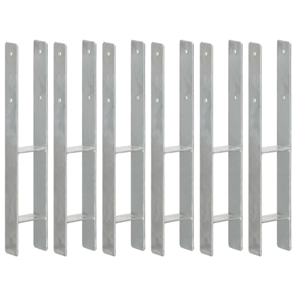 Anclajes de valla 6 uds acero galvanizado plateado 9x6x60 cm