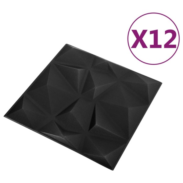 Paneles de pared 3D 12 unidades 50x50 cm negro diamante 3 m²