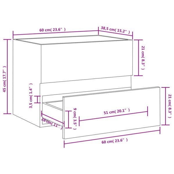 Armario para lavabo madera contrachapada negro 60x38,5x45 cm