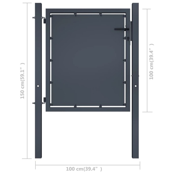 Puerta de jardín de acero gris antracita 100x100 cm