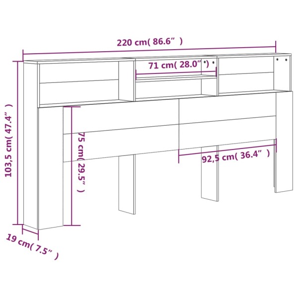 Mueble cabecero blanco brillante 220x19x103,5 cm