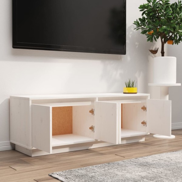 Mueble de TV de madera maciza de pino blanco 110x34x40 cm