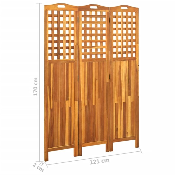 Biombo de 3 paneles madera maciza de acacia 121x2x170 cm