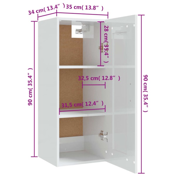 Armario colgante madera contrachapada blanco brillo 35x34x90 cm