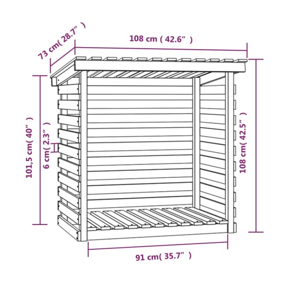 Leñero de madera maciza de pino 108x73x108 cm