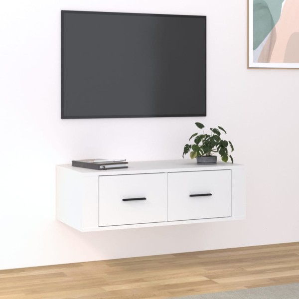 Mueble de TV colgante madera contrachapada blanco 80x36x25 cm