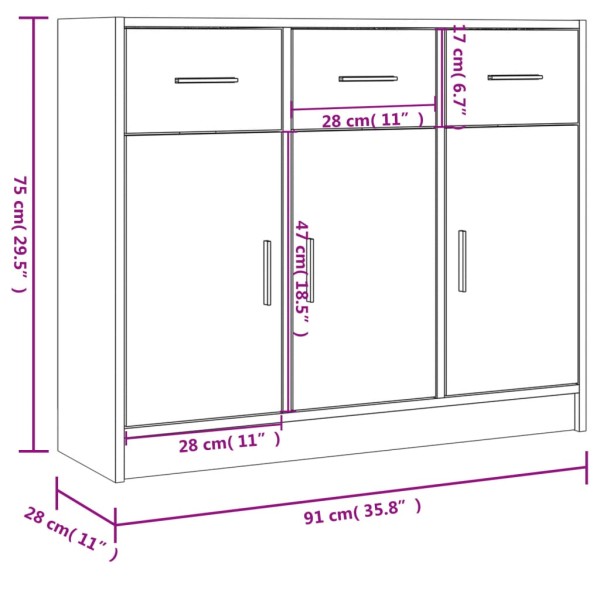 Aparador madera de ingeniería gris hormigón 91x28x75 cm