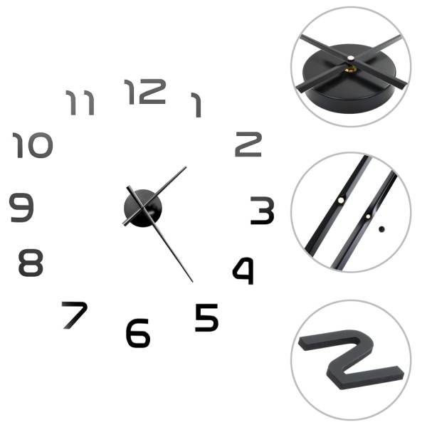 Reloj 3D de pared con diseño moderno 100 cm XXL negro