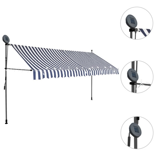 Toldo manual retráctil con LED azul y blanco 350 cm