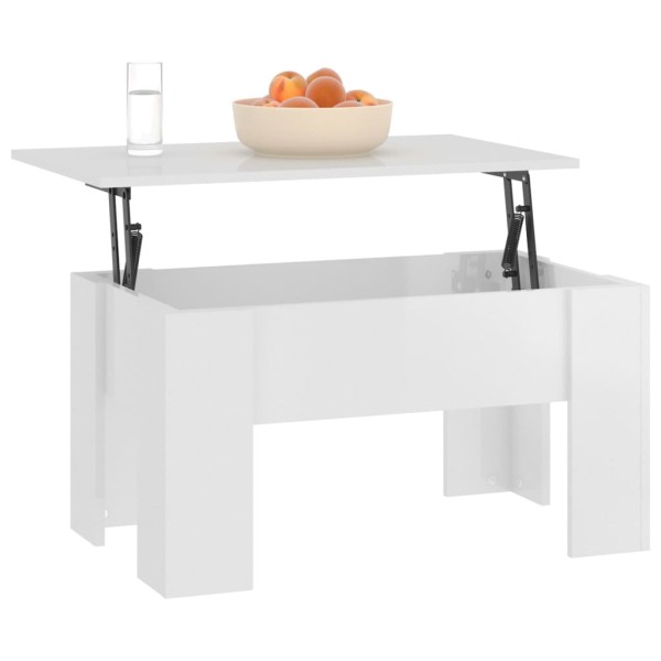 Mesa de centro madera contrachapada blanco brillo 79x49x41 cm