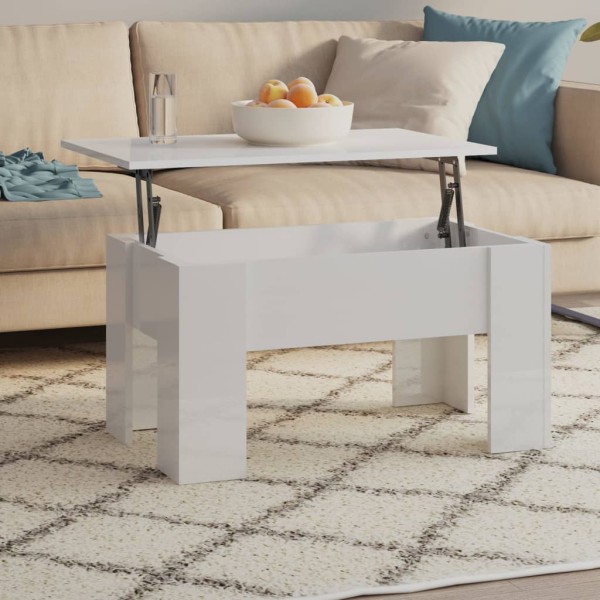 Mesa de centro madera contrachapada blanco brillo 79x49x41 cm