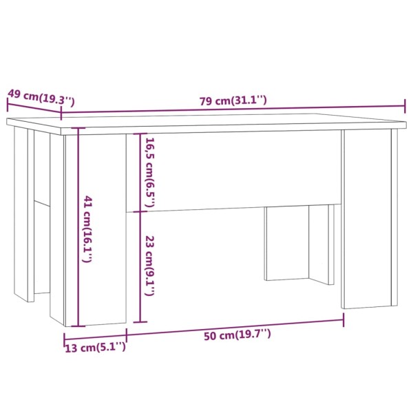 Mesa de centro madera contrachapada blanco brillo 79x49x41 cm