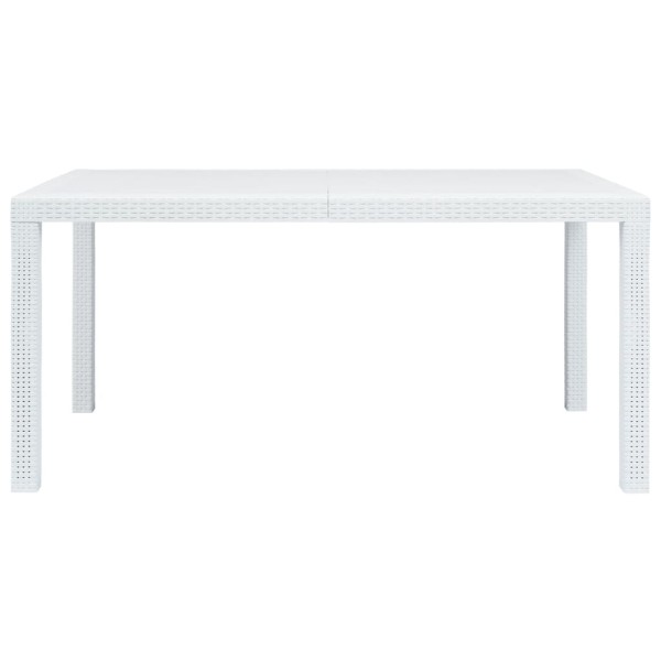 Mesa de jardín plástico aspecto de ratán blanco 150x90x72 cm