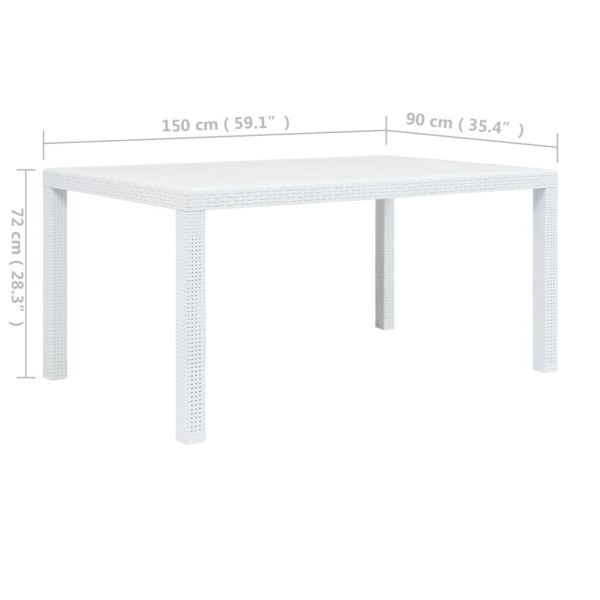 Mesa de jardín plástico aspecto de ratán blanco 150x90x72 cm