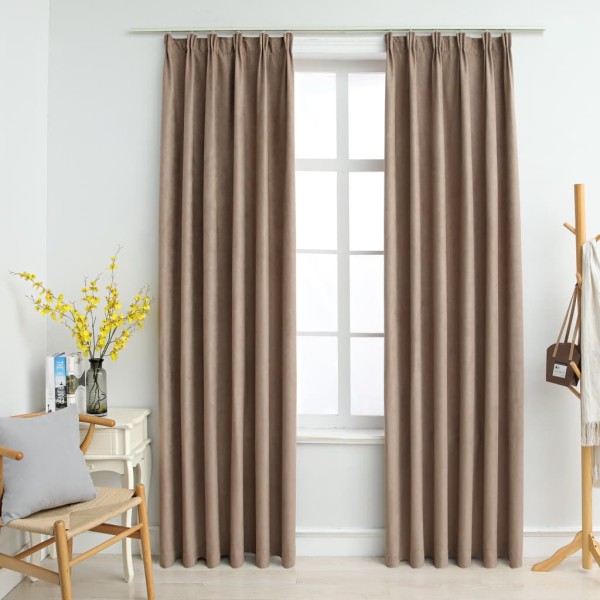 Cortinas opacas con ganchos 2 piezas gris topo 140x225 cm