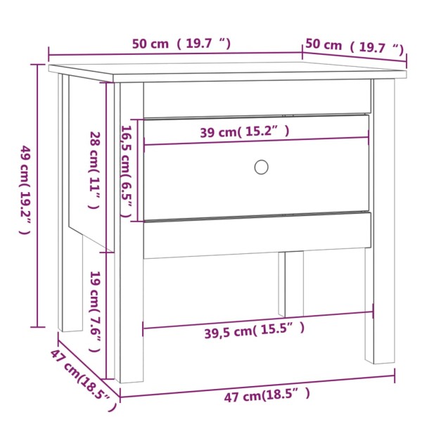 Mesa auxiliar de madera maciza de pino 50x50x49 cm