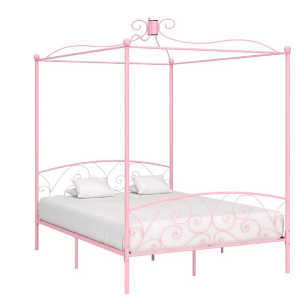 Estructura de cama con dosel metal rosa 180x200 cm