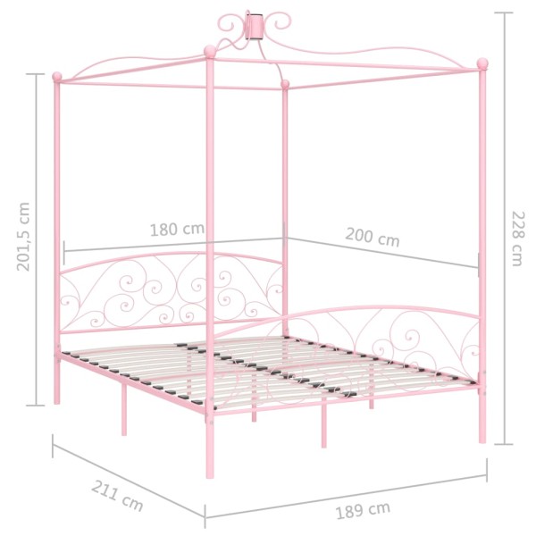 Estructura de cama con dosel metal rosa 180x200 cm