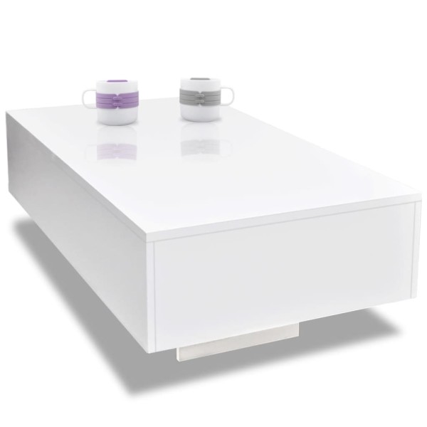 Mesa de centro rectangular blanco con brillo