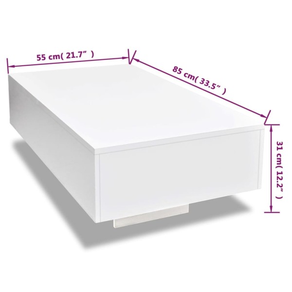 Mesa de centro rectangular blanco con brillo