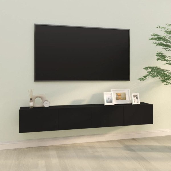 Muebles TV pared 2 uds madera contrachapada negro 100x30x30 cm