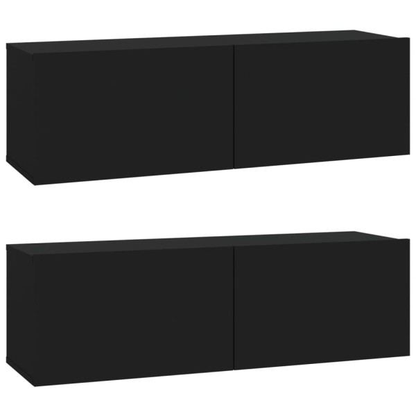 Muebles TV pared 2 uds madera contrachapada negro 100x30x30 cm