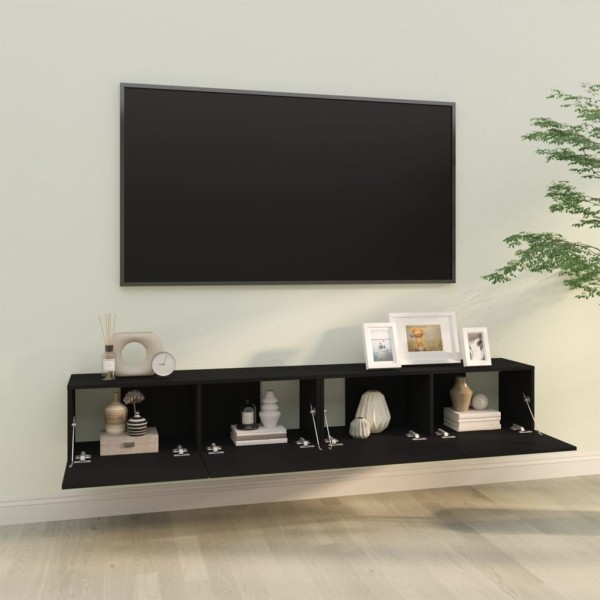 Muebles TV pared 2 uds madera contrachapada negro 100x30x30 cm