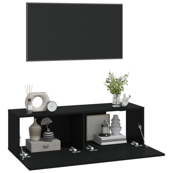 Muebles TV pared 2 uds madera contrachapada negro 100x30x30 cm