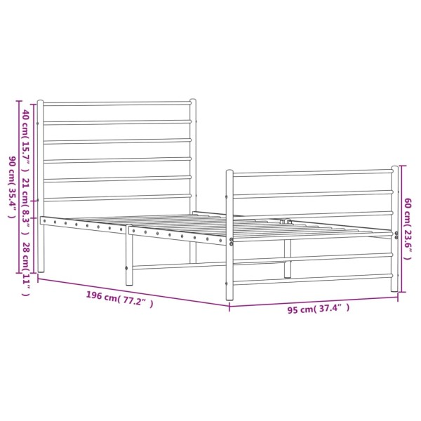 Estructura de cama con cabecero y estribo metal negro 90x190 cm