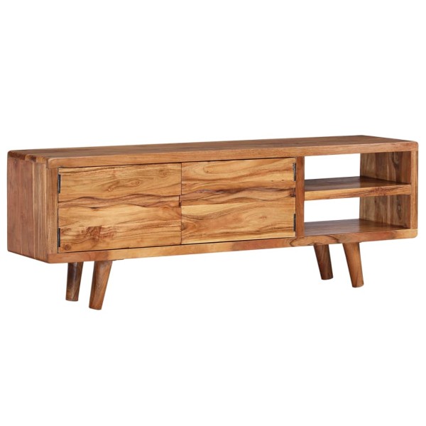 Mueble de TV madera maciza acacia puertas talladas 117x30x40 cm