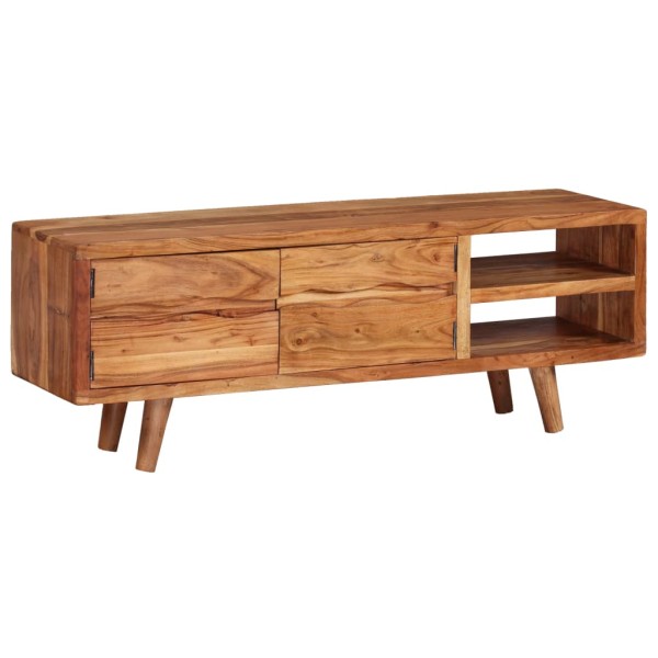 Mueble de TV madera maciza acacia puertas talladas 117x30x40 cm