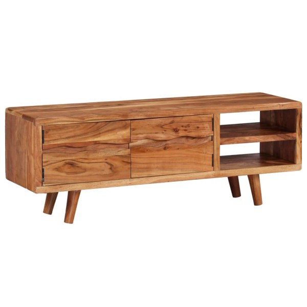 Mueble de TV madera maciza acacia puertas talladas 117x30x40 cm