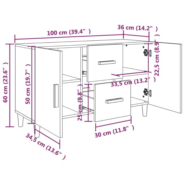 Aparador de madera de ingeniería roble Sonoma 100x36x60 cm