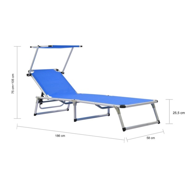 Tumbona plegable con toldo aluminio y textilene azul