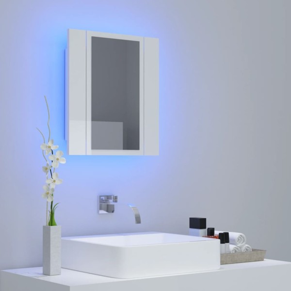 Armario espejo de baño LED acrílico blanco brillo 40x12x45 cm