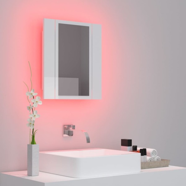 Armario espejo de baño LED acrílico blanco brillo 40x12x45 cm