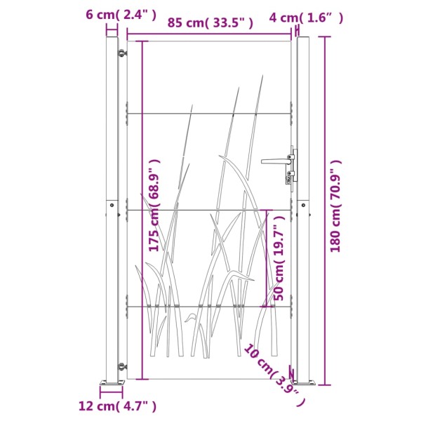 Puerta de jardín acero corten diseño hierba 105x180 cm