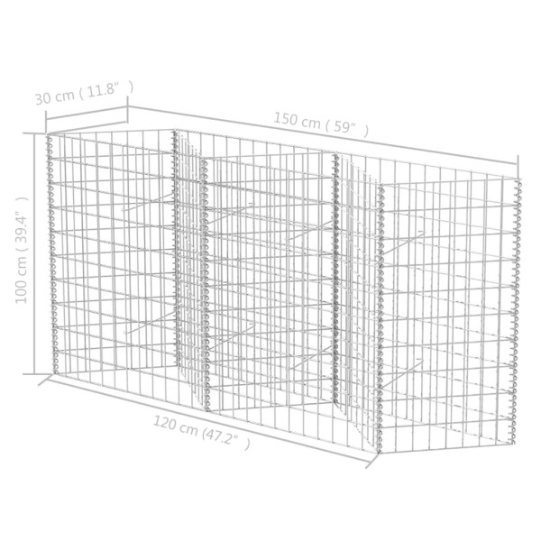 Cesta de muro de gaviones acero galvanizado 120x30x100 cm