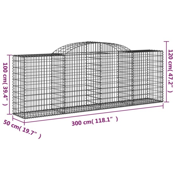 Cesta gaviones forma arco hierro galvanizado 300x50x100/120 cm