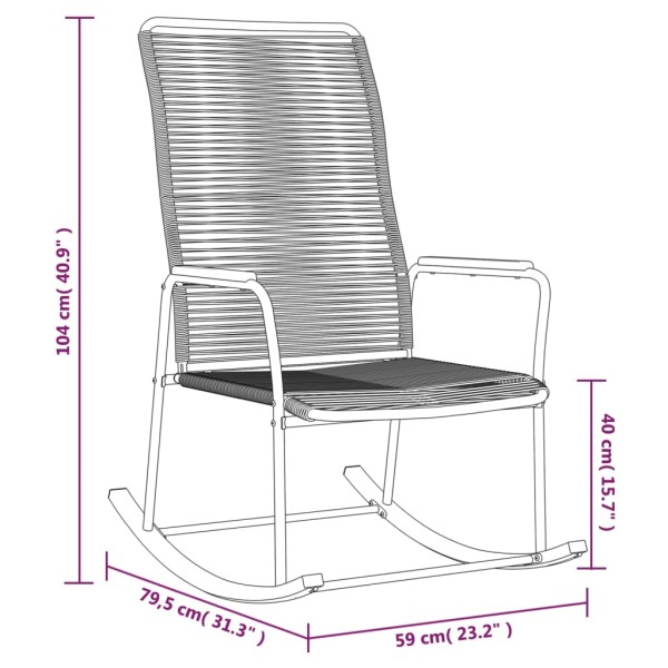 Mecedora de jardín ratán PVC negro 59x79,5x104 cm