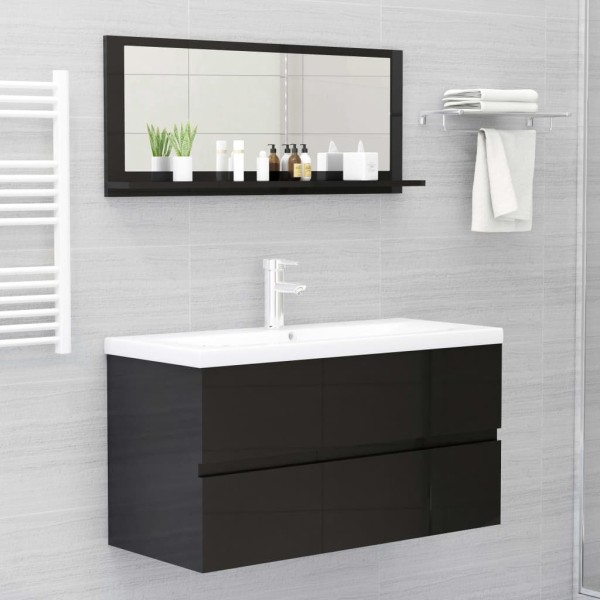 Espejo de baño madera contrachapada negro brillo 90x10,5x37 cm