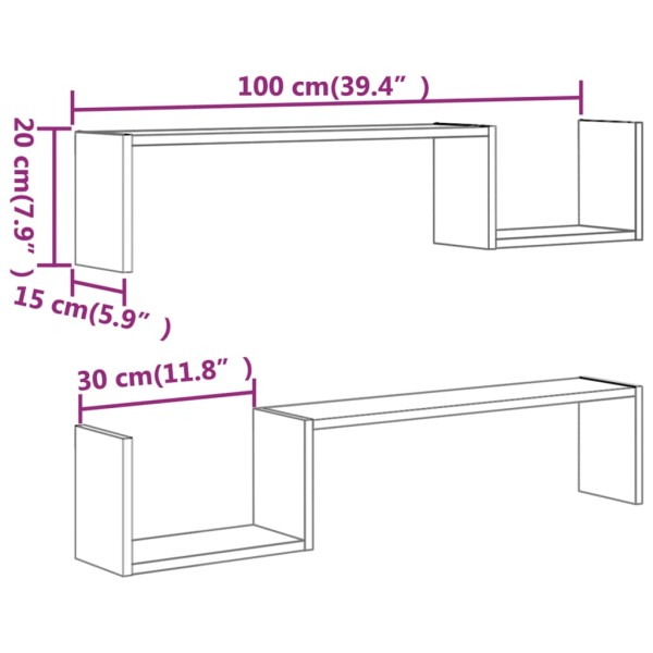 Estantes de pared 2 uds madera gris Sonoma 100x15x20 cm