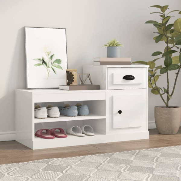 Mueble zapatero madera contrachapada blanco brillo 100x42x60 cm