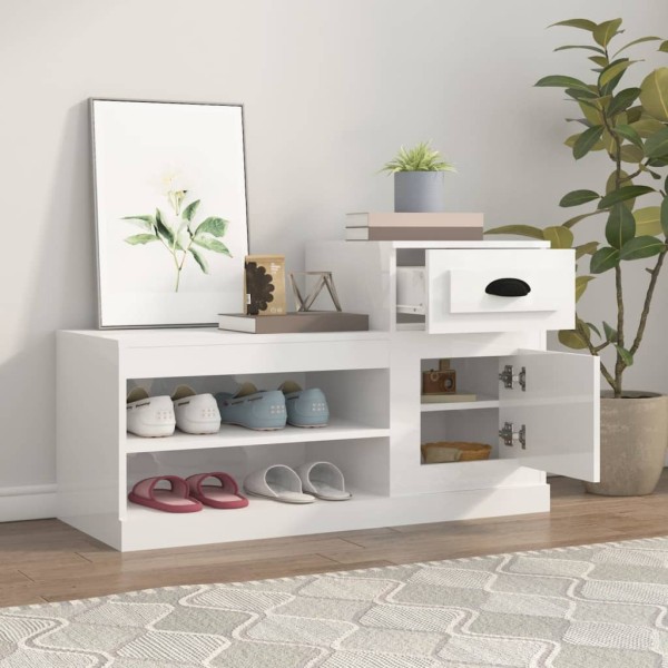 Mueble zapatero madera contrachapada blanco brillo 100x42x60 cm