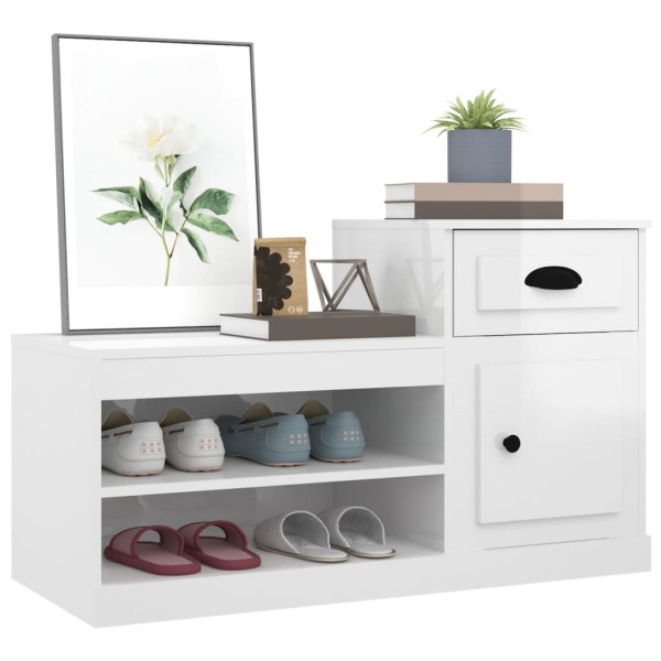 Mueble zapatero madera contrachapada blanco brillo 100x42x60 cm