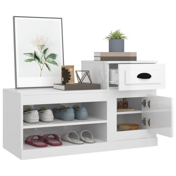 Mueble zapatero madera contrachapada blanco brillo 100x42x60 cm