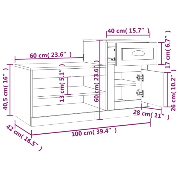 Mueble zapatero madera contrachapada blanco brillo 100x42x60 cm