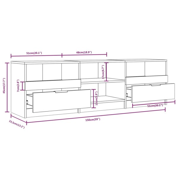 Mueble de TV madera contrachapada roble Sonoma 150x33,5x45 cm