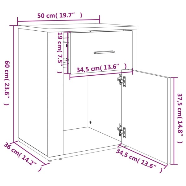 Mesita de noche madera contrachapada blanco brillo 50x36x60 cm